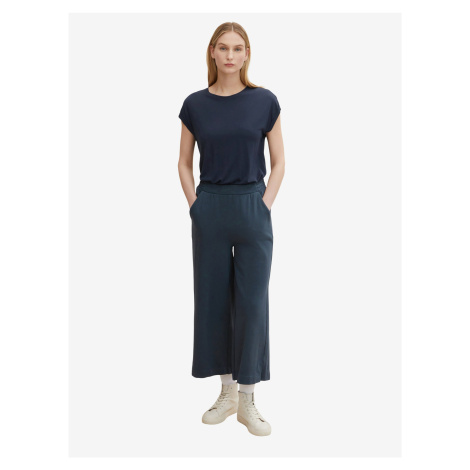 Dark blue women's shortened wide trousers Tom Tailor - Women