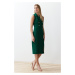 Trendyol Emerald Green Fitted Button Detailed Slit Midi Pencil Skirt Woven Dress