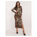 Dámske midi šaty s leopardím vzorom a rozparkom LK-SK-509792-3.37-black-beige