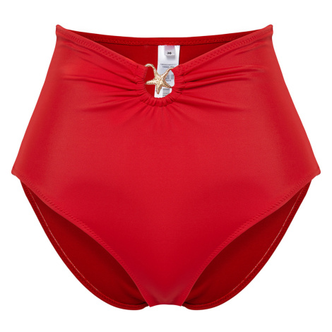 Trendyol Red Premium Accessory High Waist Hipster Bikini Bottom