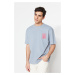 Trendyol Gray Relaxed/Casual Fit Crew Neck Text Printed 100% Cotton T-Shirt