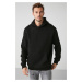 GRIMELANGE Draco Men's Soft Fabric Knitted 3 Thread Oversize Hooded Black Sweatshirt with Kangar