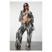 Trendyol Tropical Patterned Woven 3-Piece Kimono Pants Set