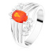 Ligotavý prsteň striebornej farby, oranžový oválny zirkón, lesklé pásy, číre zirkóny - Veľkosť: 