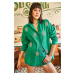 Olalook Women's Grass Green Sequin Detailed Woven Boyfriend Shirt