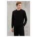 GRIMELANGE Battis Men's 50% Cotton Special Silk Touch Anti-pilling Soft Round Neck Black Sweate