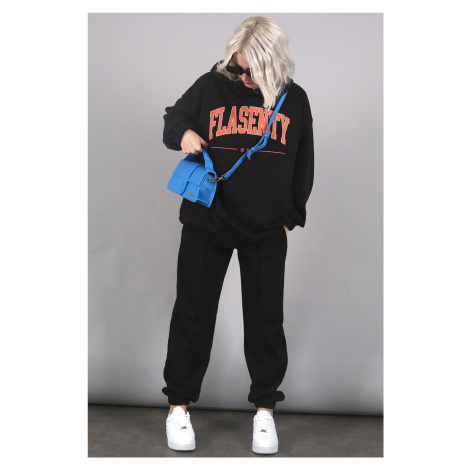 Madmext Black Oversize Printed Tracksuit