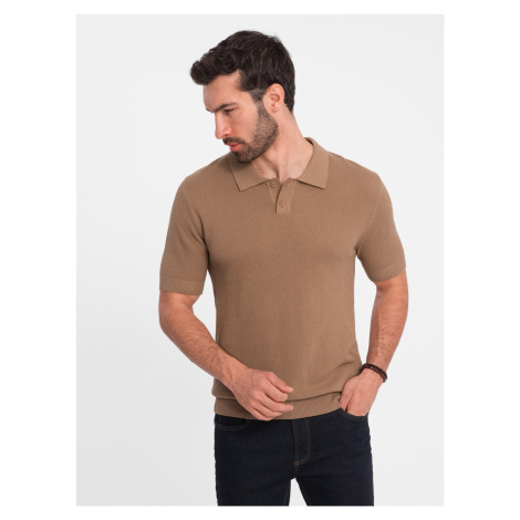 Ombre Men's structured knit polo shirt - light brown