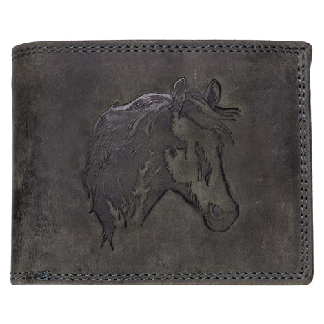 HL Luxusná kožená peňaženka s hlavou koňa - čierna