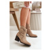 Ankle boots with openwork upper on a heel, made of eco suede, beige Nevishiia