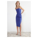 Trendyol Blue Drape Detailed Woven Midi Elegant Evening Dress