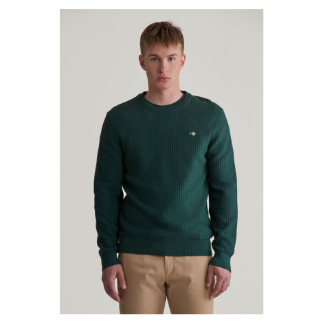 SVETER GANT COTTON TEXTURED C-NECK TARTAN GREEN