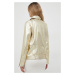 Kožená bunda BOSS dámska, zlatá farba, prechodná, oversize