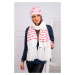 Ladies set with scarf Anika K304 ecru + raspberry