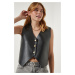 Happiness İstanbul Women's Black Fleece Faux Leather Vest