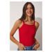 Happiness İstanbul Women's Red Ribbed Crop Halter Neck Knitted Undershirt