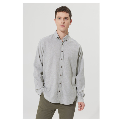ALTINYILDIZ CLASSICS Men's Khaki Comfort Fit Comfy Cut Buttoned Collar Linen Shirt.
