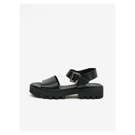 Čierne dámske kožené sandále na platforme OJJU