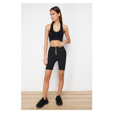 Trendyol Black Restorer Reflector Printed and Zipper Knitted Sport Biker/Cyclist/Short Leggings