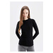 DEFACTO Half Turtleneck Ribbed Camisole Basic Plain Long Sleeve Black T-Shirt Tunic