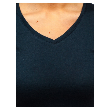 Women's fashion t-shirt with a "V" neckline - dark blue,