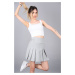 Madmext Women's Gray Striped Pleated Short Skirt Mg1451