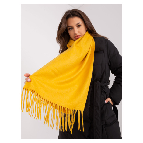 Dark yellow wide scarf with fringe