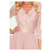Elegantní dlouhé krajkové dámské šaty v pudrově růžové barvě s dekoltem XXL model 8869354 - numo