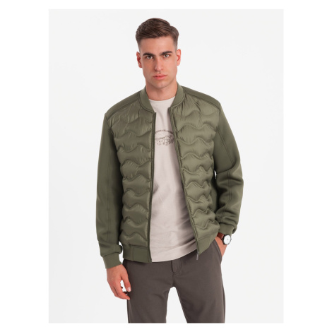 Ombre Men's quilted bomber jacket - dark olive green