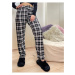 17947 Dewberry Plaid Checkered Cotton Velvet Pyjama Bottoms-BLACK-WHITE