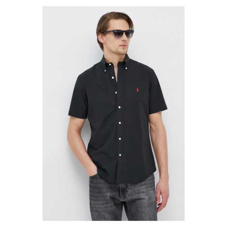 Košeľa Polo Ralph Lauren pánska, čierna farba, regular, s golierom button-down, 710867700