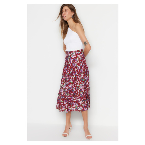 Trendyol Multi-Colored Midi Skirt with Ruffles and Viscose Fabric with a Floral Pattern