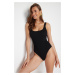 Trendyol Black Square Neck Textured Regular Swimsuit