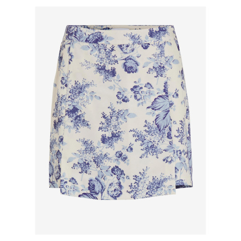 Modro-krémová dámska kvetovaná sukňa / kraťasy VILA Porcelina