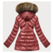 Lesklá zimná bunda vo vínovej bordovej farbe s machovitou kožušinou (W674)