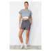 Trendyol Anthracite Elastic Waist Basic Soft Buttoned Knitted Shorts & Bermuda