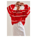 Bianco Lucci Women's Striped Balloon Sleeve Honeycomb Knitted Sweater