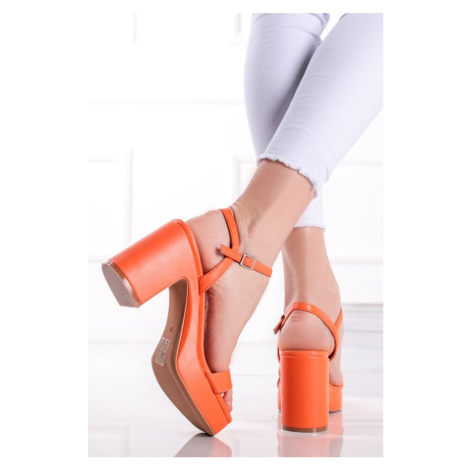 Oranžové sandále na hrubom podpätku Ashley Ideal