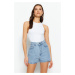 Trendyol High Waist Denim Shorts With Blue Stones