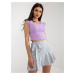 White and purple women's skirt shorts with belt