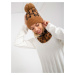 Lady's camel and black winter cap with pompom