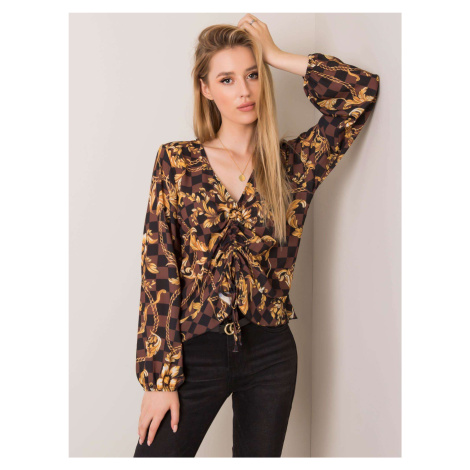 Brown and black blouse with print