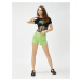 Koton Printed T-shirt Waist, Tulle Corset Crew Neck Short Sleeved