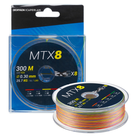 Splietaná šnúra z 8 vlákien MTX8 Multicolor 300 m/0,30 mm na morský rybolov