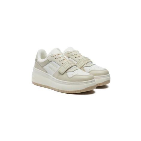 Tommy Jeans Sneakersy Tjw Retro Basket Flatform Velcro EN0EN02573 Écru Tommy Hilfiger