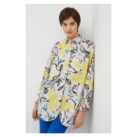 Bavlnená košeľa PS Paul Smith dámska, béžová farba, voľný strih, s klasickým golierom