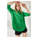 Olalook Women's Grass Green Button Detailed Oversize Woven Shirt