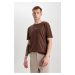 DEFACTO Men's Brown Regular Cut Crew Neck Printed Heavy Fabric Cotton Short Sleeve T-Shirt