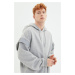 Trendyol Men's Gray Oversized Fit Hoodie with Reflective Detail and a Soft Pillow Inside Sweatsh