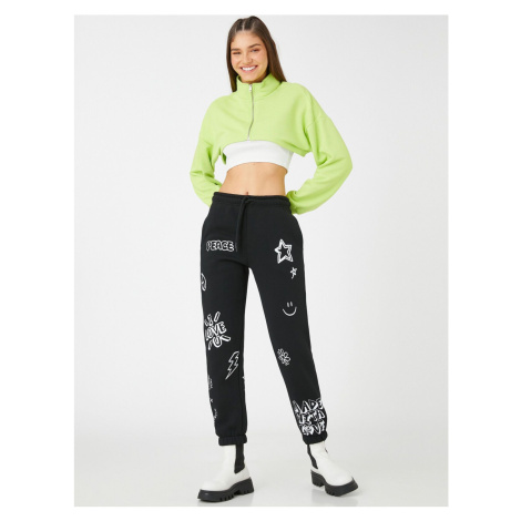 Koton Jogger nohavice s potlačou Kravata Pás Elastické nohy Fleece Inner